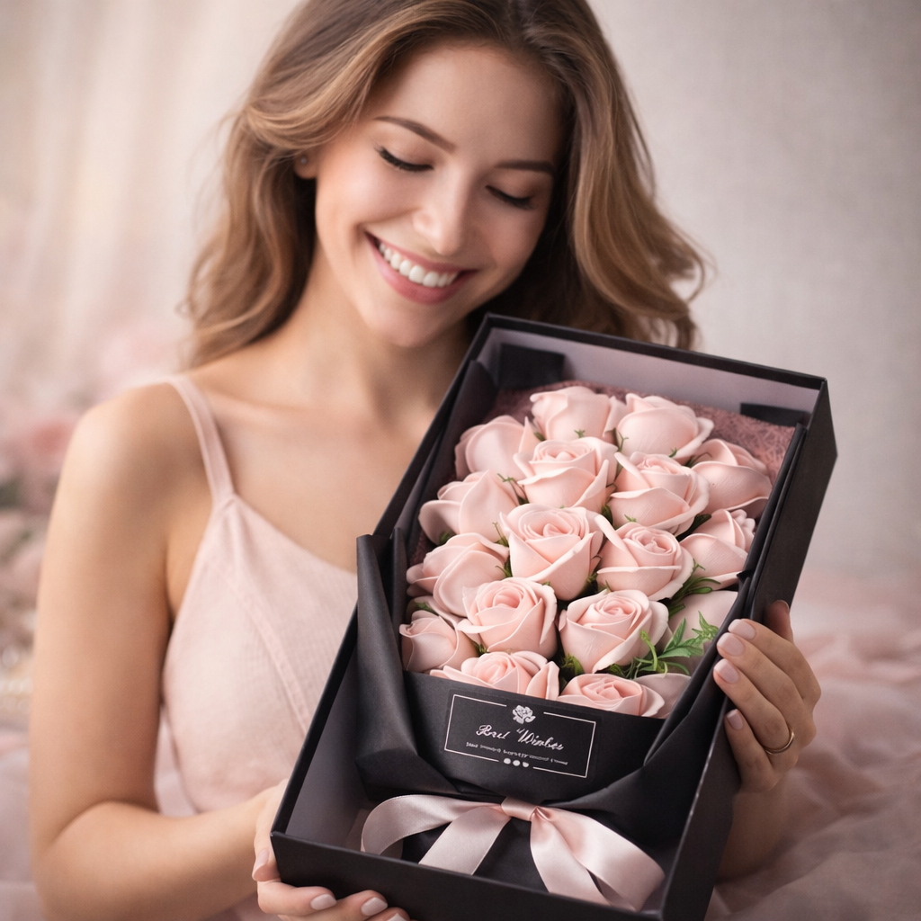 Bukiet Róż Mydlanych XXL Prezent Dla Kobiet Pachnące Kwiaty 18 RÓŻ 35x18cm