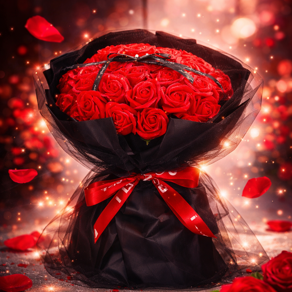 Bukiet Kwiaty Mydlane Prezent Na Walentynki Duży XL 32 Czerwone Róże Wstążka