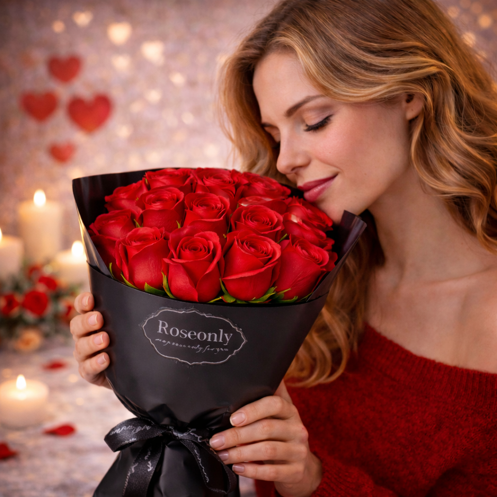 DUŻY BUKIET CZERWONYCH RÓŻ KWIATY MYDLANE PACHNĄCE PREZENT DZIEN KOBIET 37x19cm