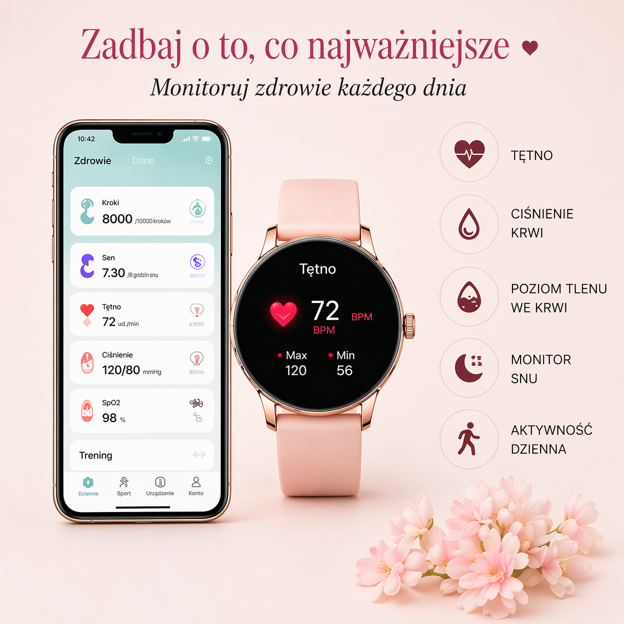 SMARTWATCH DAMSKI 5 PASKÓW GRATIS WODOODPORNY MENU JĘZYK POLSKI
