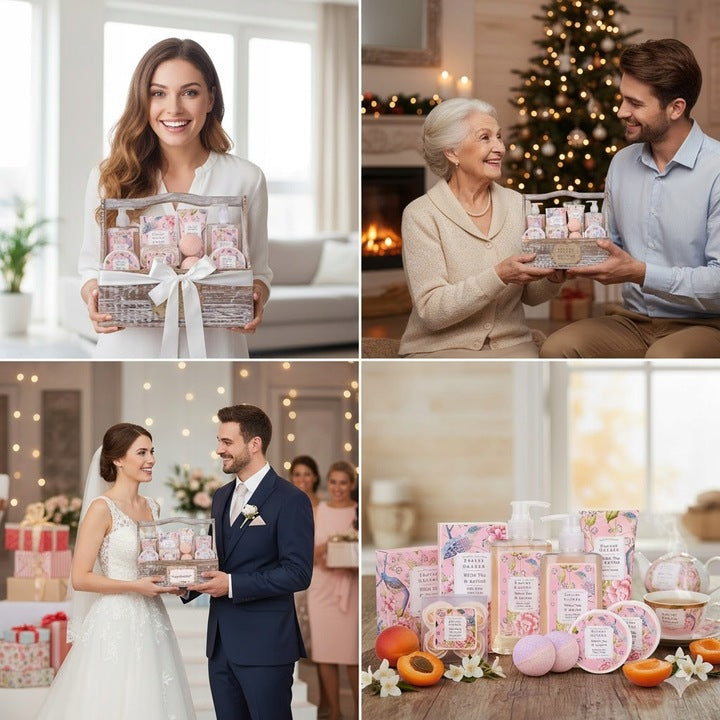 Kosz Prezentowy Kosmetyki Do Kąpieli Morela Biała Herbata