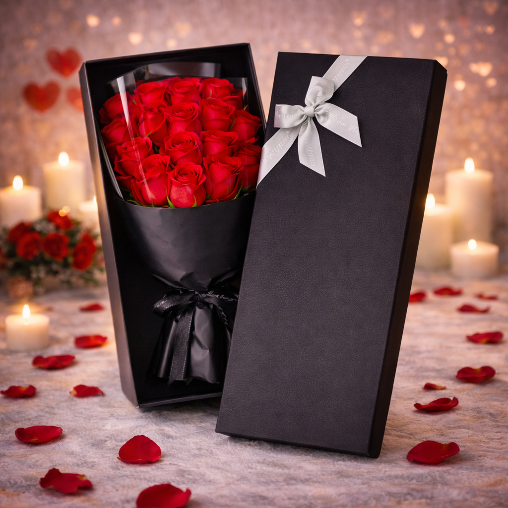 DUŻY BUKIET CZERWONYCH RÓŻ KWIATY MYDLANE PACHNĄCE PREZENT DZIEN KOBIET 37x19cm