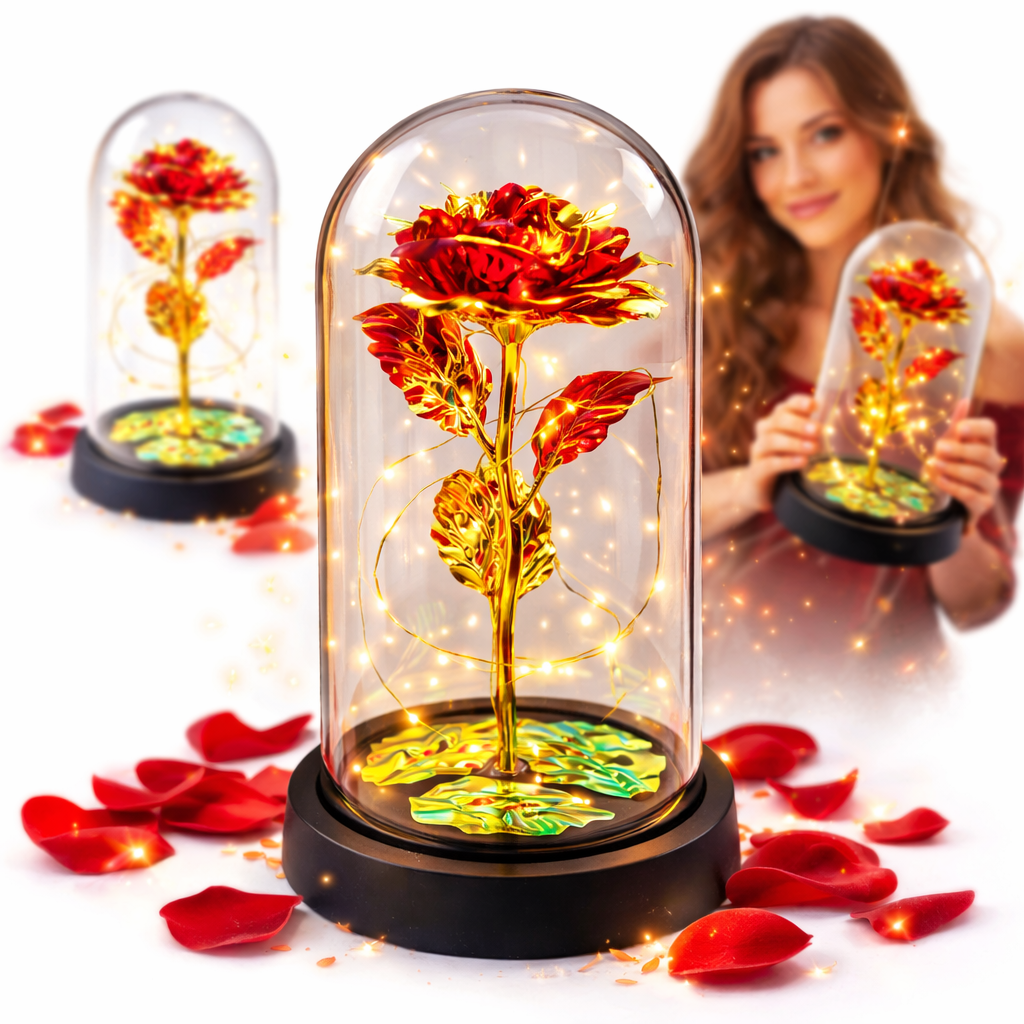 WIECZNA RÓŻA W SZKLE ŚWIECĄCA LED PREZENT NA WALENTYNKI DLA NIEJ CZERWONA
