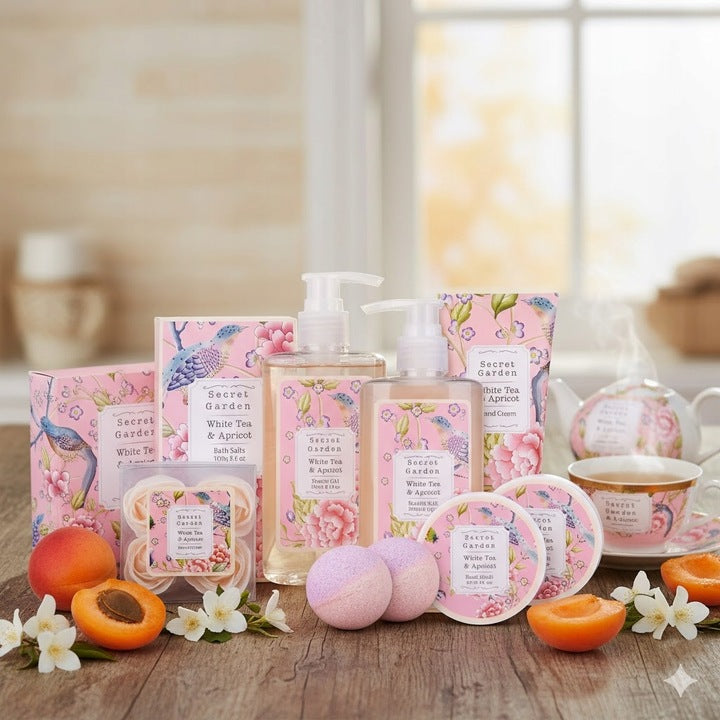 Kosz Prezentowy Kosmetyki Do Kąpieli Morela Biała Herbata