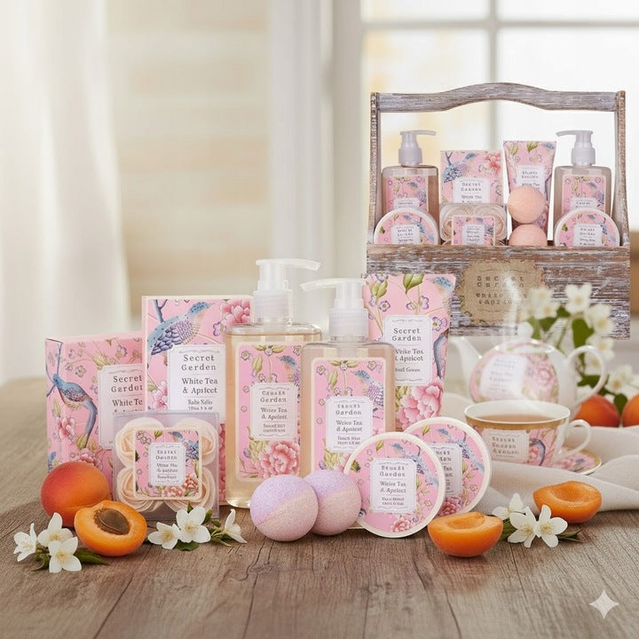 Kosz Prezentowy Kosmetyki Do Kąpieli Morela Biała Herbata