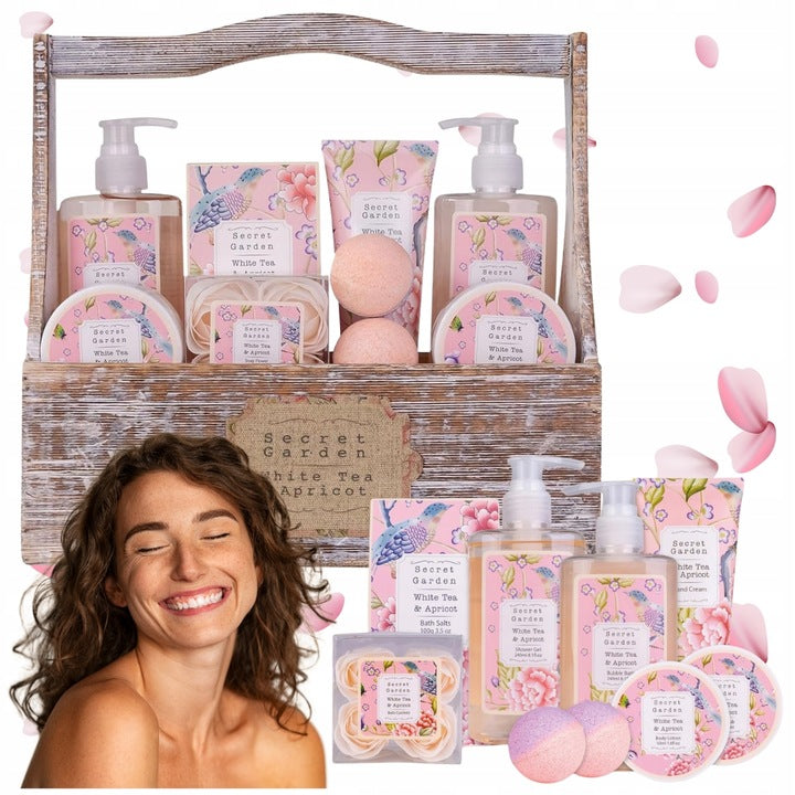 Kosz Prezentowy Kosmetyki Do Kąpieli Morela Biała Herbata