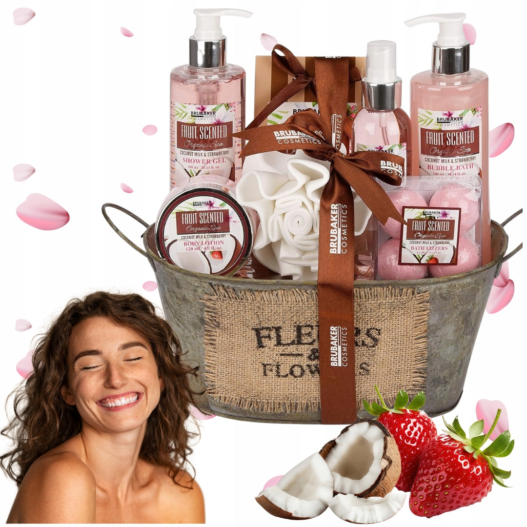 KOSZ PREZENTOWY KOSMETYKI DLA KOBIET TRUSKAWKA KOKOS