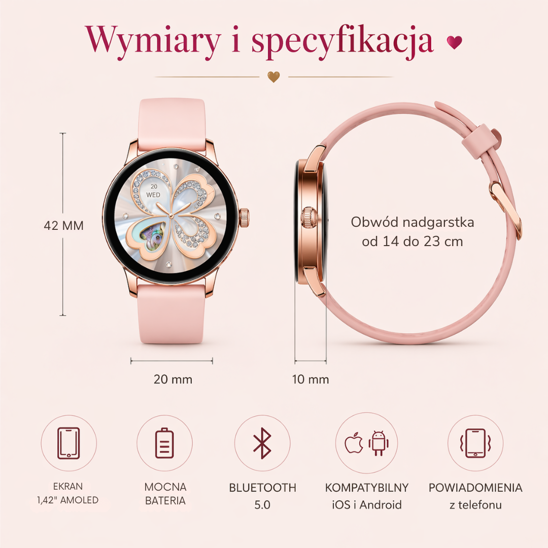 SMARTWATCH DAMSKI 5 PASKÓW GRATIS WODOODPORNY MENU JĘZYK POLSKI