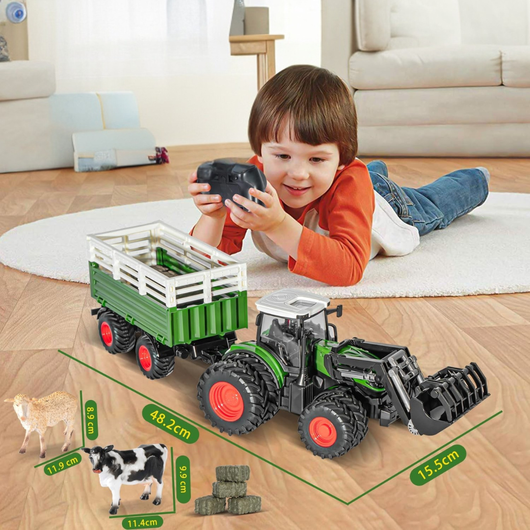 TRAKTOR ZDALNIE STEROWANY DUŻY CIĄGNIK NA PILOTA PRZYCZEPA FARMA PREZENT