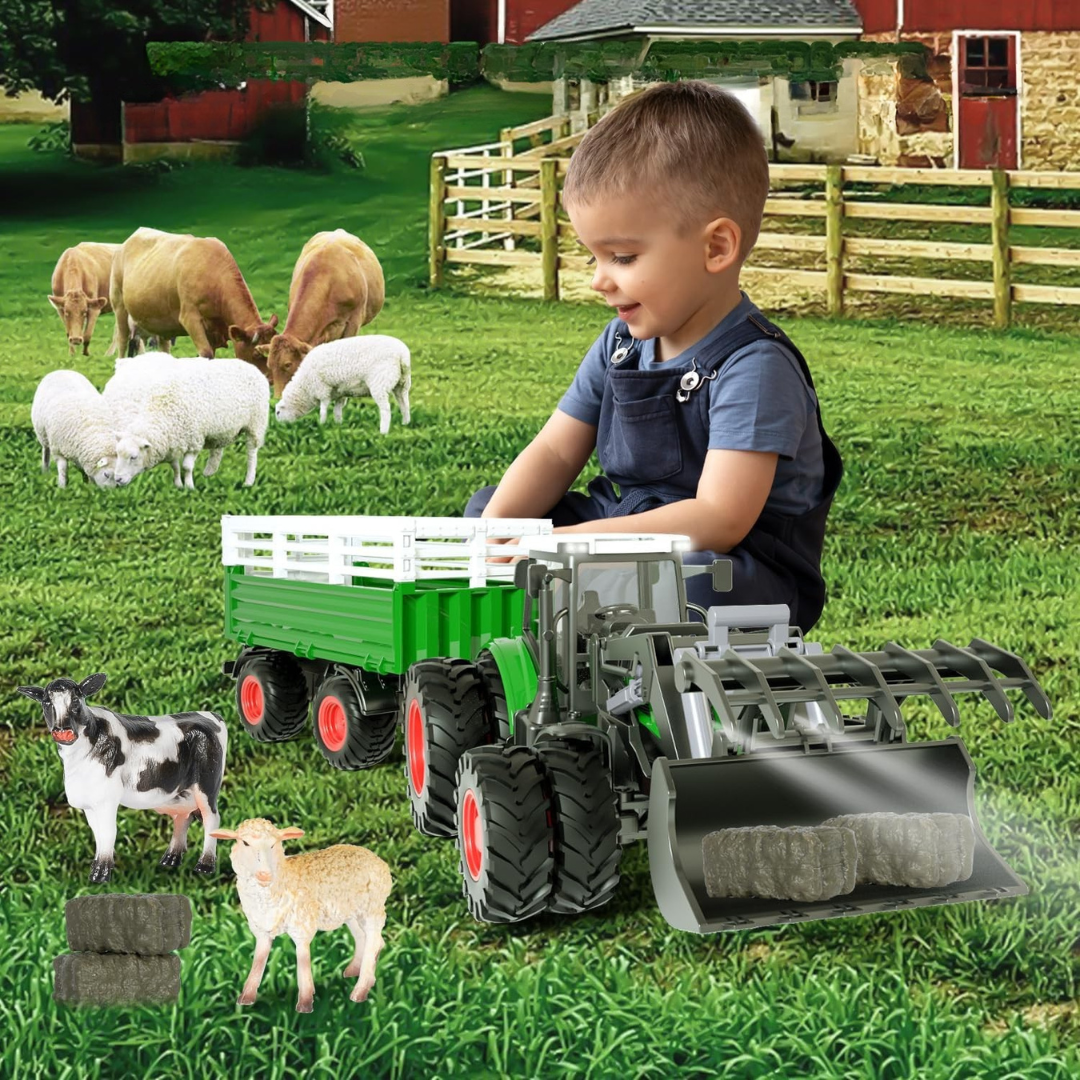 TRAKTOR ZDALNIE STEROWANY DUŻY CIĄGNIK NA PILOTA PRZYCZEPA FARMA PREZENT