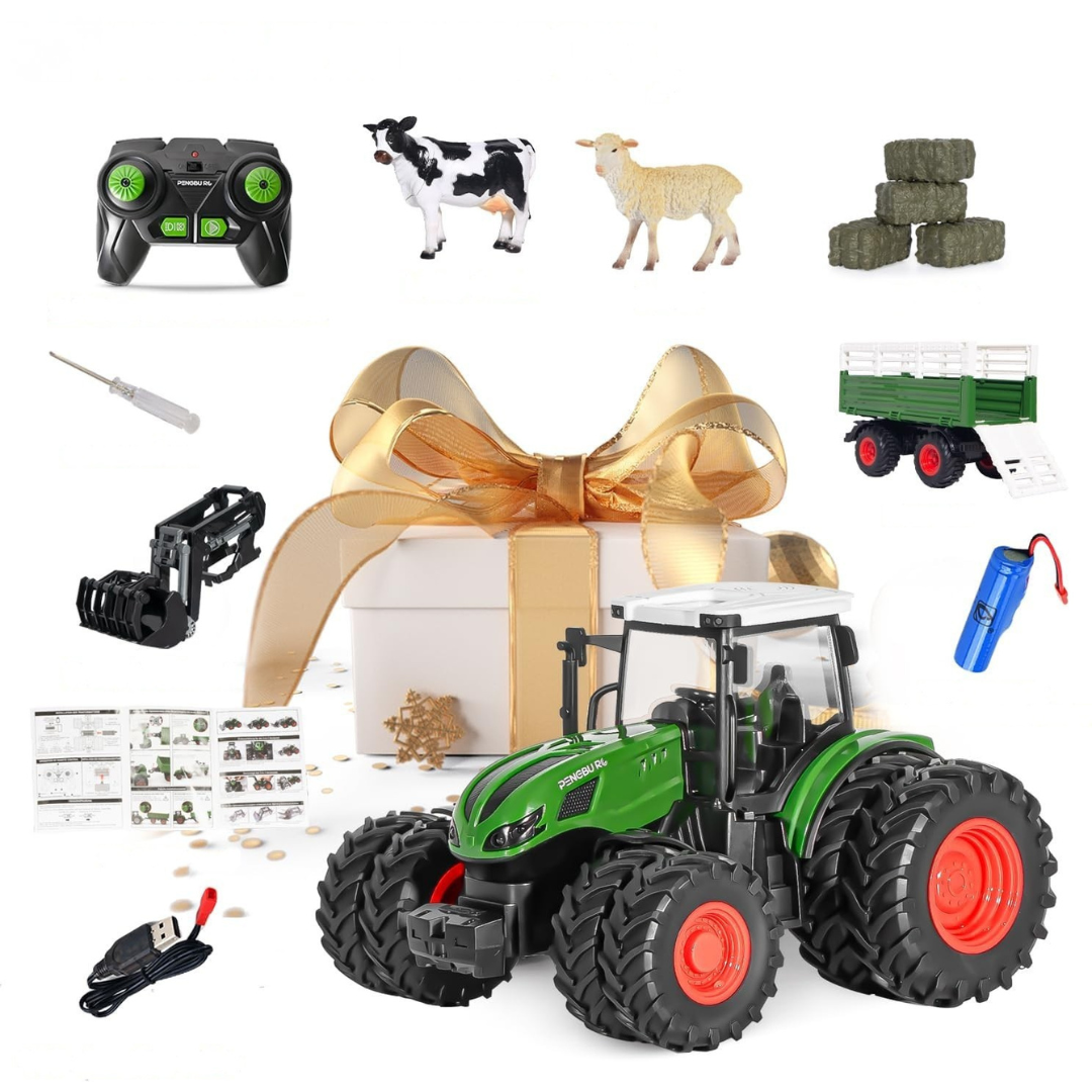 TRAKTOR ZDALNIE STEROWANY DUŻY CIĄGNIK NA PILOTA PRZYCZEPA FARMA PREZENT