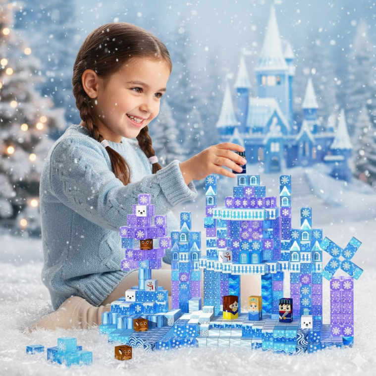 MAGNETYCZNE KLOCKI KONSTRUKCYJNE 3D ZAMEK ŚNIEŻNY PREZENT DLA DZIECI