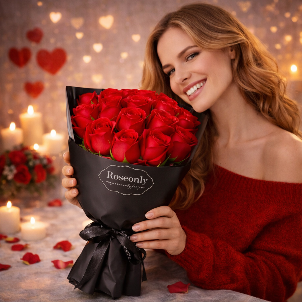DUŻY BUKIET CZERWONYCH RÓŻ KWIATY MYDLANE PACHNĄCE PREZENT DZIEN KOBIET 37x19cm