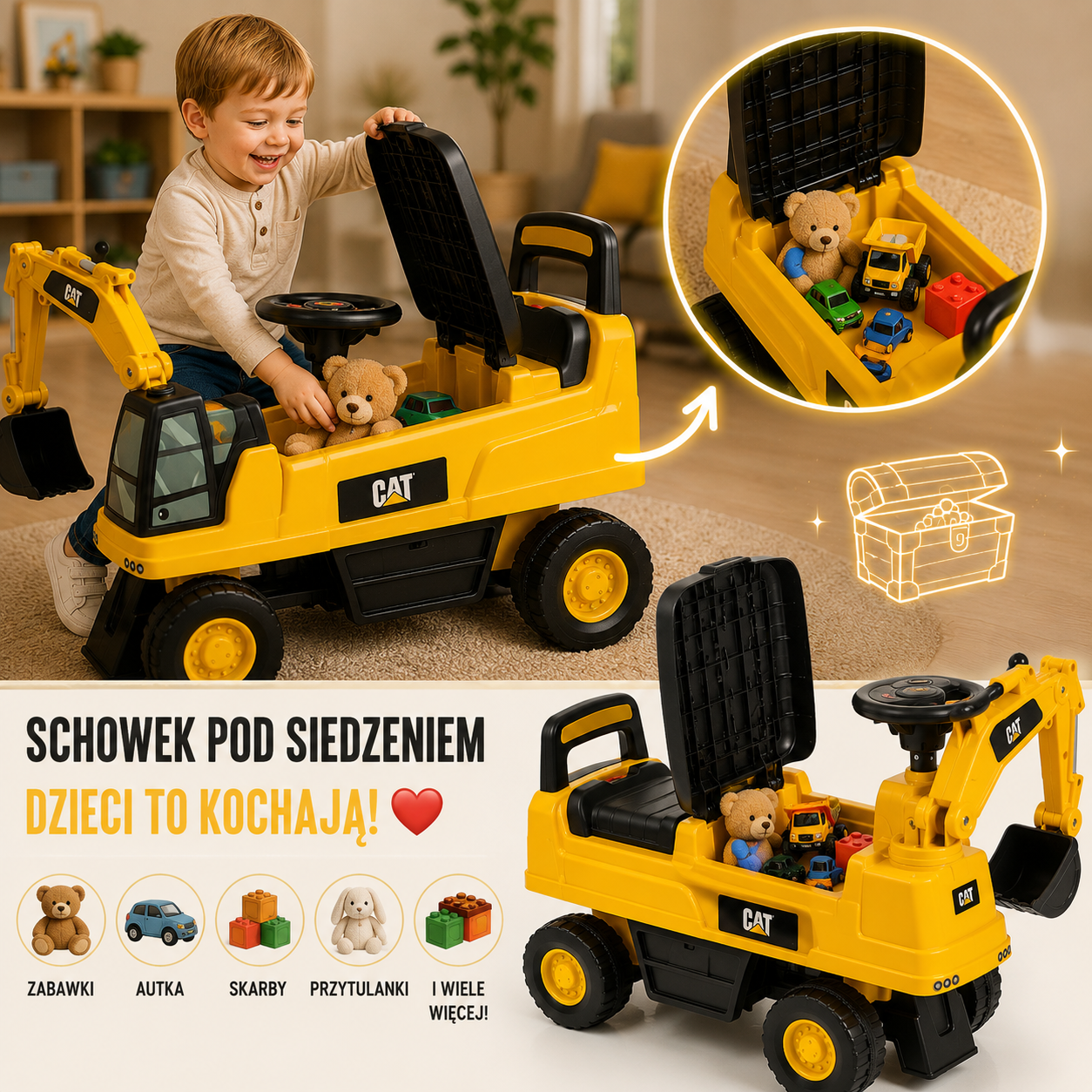 Jeździk Dla Dzieci Koparka CAT DŹWIĘKI RUCHOMA ŁYŻKA