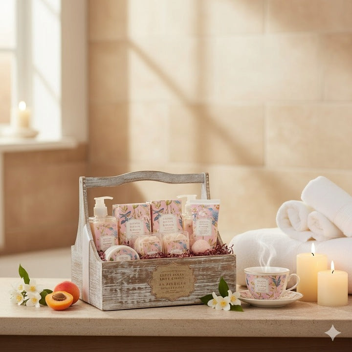 Kosz Prezentowy Kosmetyki Do Kąpieli Morela Biała Herbata