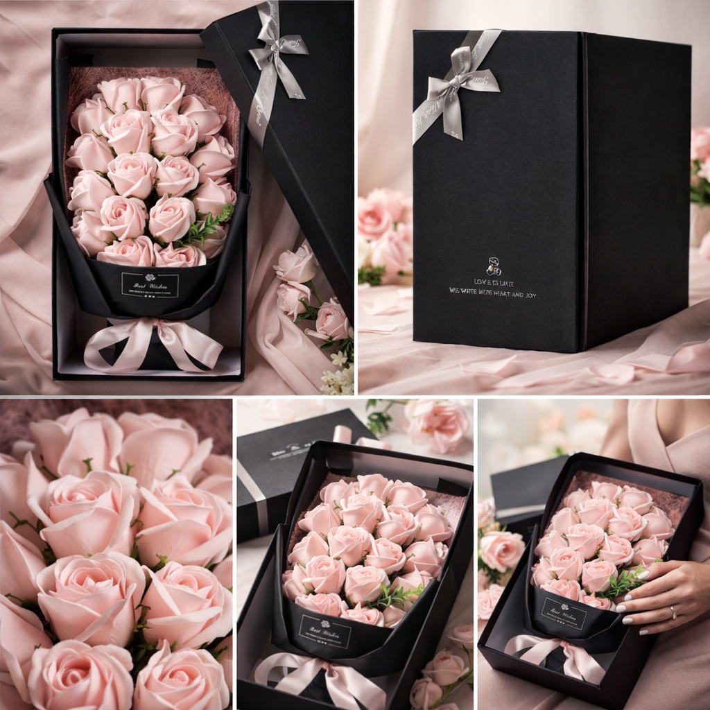 Bukiet Róż Mydlanych XXL Prezent Dla Kobiet Pachnące Kwiaty 18 RÓŻ 35x18cm