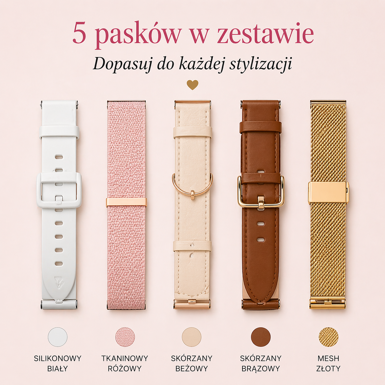 SMARTWATCH DAMSKI 5 PASKÓW GRATIS WODOODPORNY MENU JĘZYK POLSKI