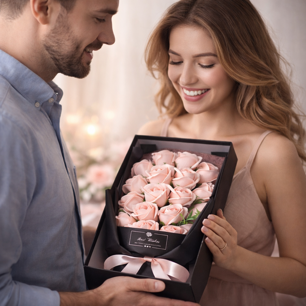 Bukiet Róż Mydlanych XXL Prezent Dla Kobiet Pachnące Kwiaty 18 RÓŻ 35x18cm