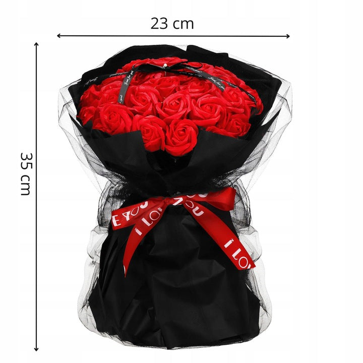 Bukiet Kwiaty Mydlane Prezent Na Walentynki Duży XL 32 Czerwone Róże Wstążka