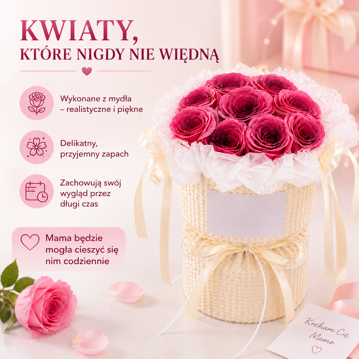 Bukiet Kwiatów Flowerbox Zapachowe Kwiaty Mydlane LED
