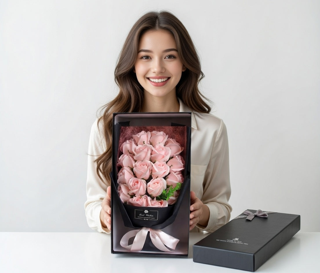 Bukiet Róż Mydlanych XXL Prezent Dla Kobiet Pachnące Kwiaty 18 RÓŻ 35x18cm