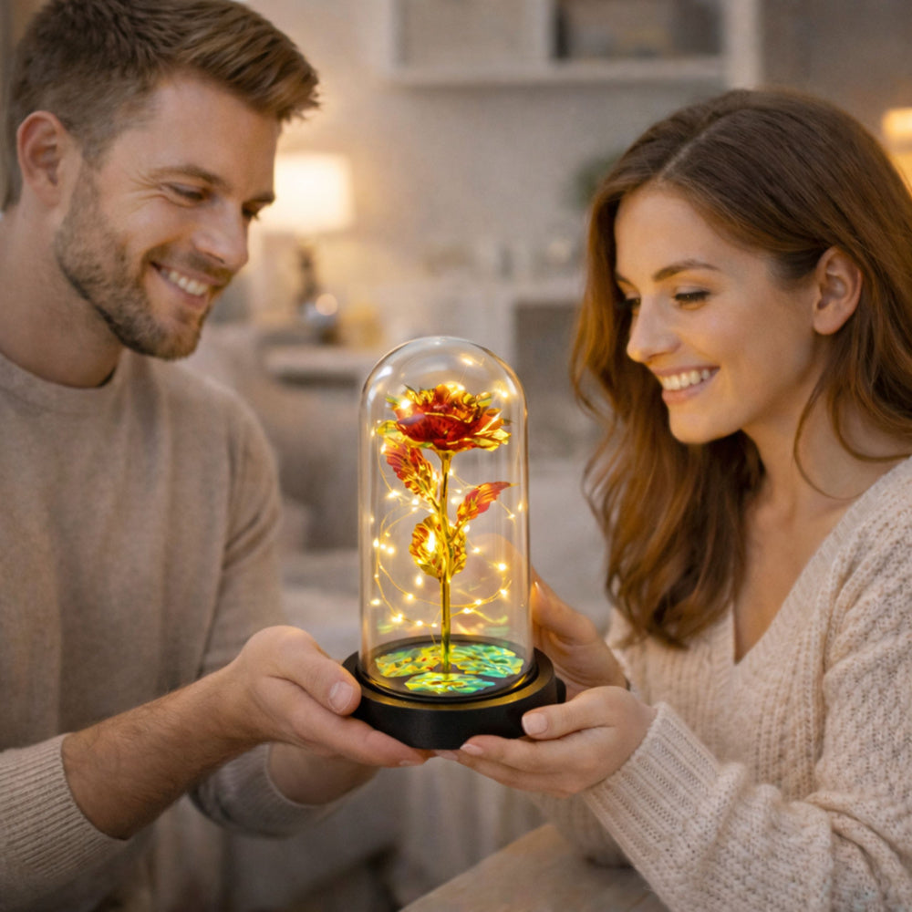 WIECZNA RÓŻA W SZKLE ŚWIECĄCA LED PREZENT NA WALENTYNKI DLA NIEJ CZERWONA