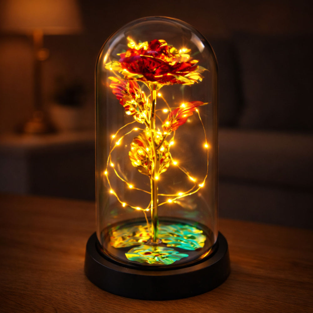 WIECZNA RÓŻA W SZKLE ŚWIECĄCA LED PREZENT NA WALENTYNKI DLA NIEJ CZERWONA